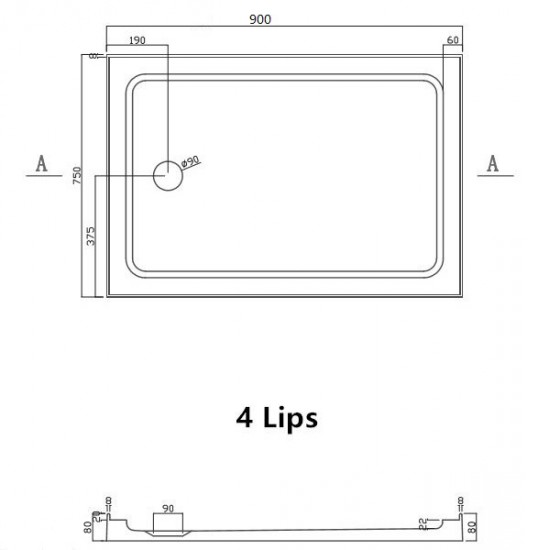 900x750mm Rectangle Shower Tray Center/Corner Waste